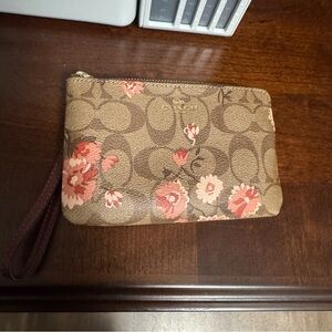 Coach Brown and Pink Floral Wristlet